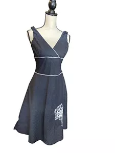 Charlotte Russe Women Dress Small Black White Stripe Lace Embroidered Flower Y2K - Picture 1 of 13
