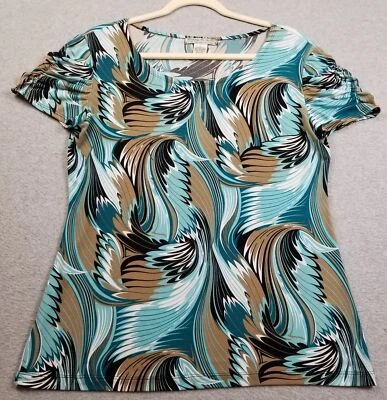 Top Suzie Vintage Para Mujer Grande L Multicolor Remolinos Abstracto Manga Corta Acanalada Foto 1 de 4