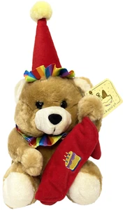 Happy Birthday Teddy Bear Gift Pouch Hat Collar Plush 12" Tall NEW - Picture 1 of 7