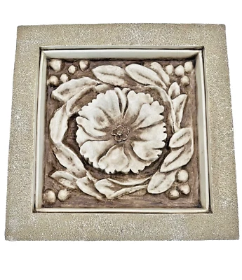 Large Square Embossed Floral Wall Plaque Rustic Shabby Chic Home Decor 14 in - Image 1 of 3