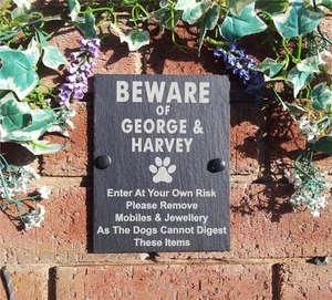 Personalised Funny Beware Of The Dog Slate Door Gate House Plaque Sign - Picture 1 of 1