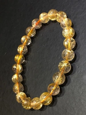 8.5mm Natural Gold Rutilated Titanium Quartz Crystal Bracelet AAA - Image 1 of 4
