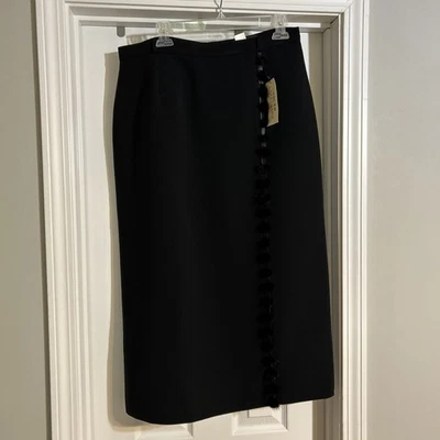 Falda italiana Bella Bicchi LZR LAZENZARO falda negra con ribete de piel talla 16 nueva con etiquetas Foto 1 de 4