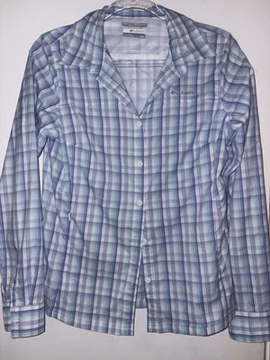 Columbia Omni-Shade 女式中号-蓝色/白色格子纽扣 — 第 1/4 张图片