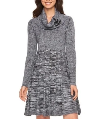 Vestido Suéter Dana Buchman Blanco y Negro Cuello Capucha, Talla XL Foto 1 de 4