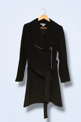 H&M Black Smart Casual Asymmetrical Zipped Coat Size 8 Cotton Blend - Image 1 of 4