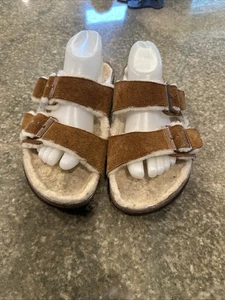 Birkenstock Arizona Mens Sz US 10 - EU 43 Shearling Suede Sandals Brown Used - Picture 1 of 12
