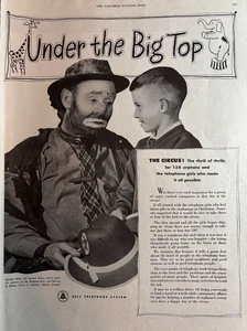 1949 Bell Telephone System Circus Emmett Kelly clown Ringling Bros VTG print Ad - Picture 1 of 1