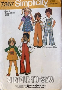Vintage Simplicity Childs Dungarees/Pinafore/Top Pattern 7367 Age 4 - Picture 1 of 3
