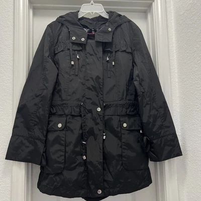 Betsey Johnson Black Hooded Faux Fur Lined Parka Jacket Size L - Image 1 of 4