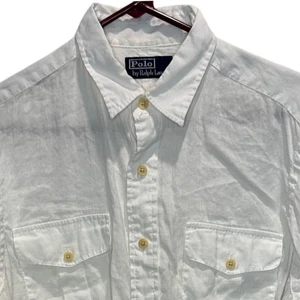 Polo Ralph Lauren Leinenmischung Langarm weiß Hemd Medium vorne Knopfleiste - Bild 1 von 5