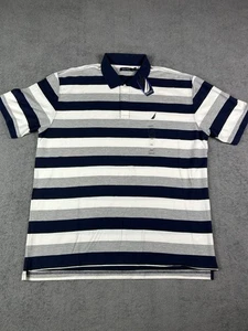 Nautica Poloshirt Herren XXL Navy Grau Weiß Gestreift Baumwolle Neu mit Etikett - Bild 1 von 8
