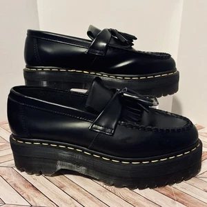 Dr. Martens Adrian Quad Leder Plateau Quaste Halbschuhe schwarz M 8 W 9 Kiltie - Bild 1 von 8
