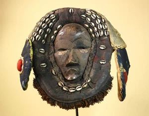 Antigua Máscara Dan Casco Cowrie Shell Arte Tribal Africano Costa de Marfil Art-G6005 - Imagen 1 de 24