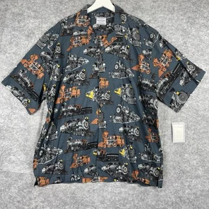 David Carey Shirt Mens 3XL Blue Trains Locomotive All Over Print NWT Hawaiian - Picture 1 of 21