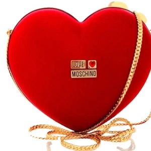 Love Moschino Heart Shaped Box Clutch Bag pouch in satin red - Picture 1 of 9