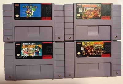SNES Nintendo Super Mario World Donkey Kong Country 1 & 2 All Stars Game - Image 1 of 2