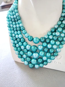 COLLANA GIROCOLLO MULTIFILO PERLE TURCHESI VINTAGE ANNI 50-CHIUSURA DIAPOSITIVA TONO ORO - Foto 1 di 8