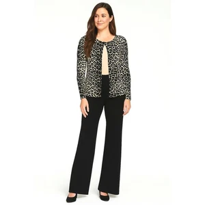 Willi Smith Leopard Print Cardigan Sweater Button Front Knit Beige Black S 57-20 - Picture 1 of 13