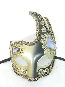 BLACK GOLD VENICE SCENE VENETIAN MASQUERADE MASK MARDI GRAS CARNIVAL PARTY C14 - Picture 1 of 2