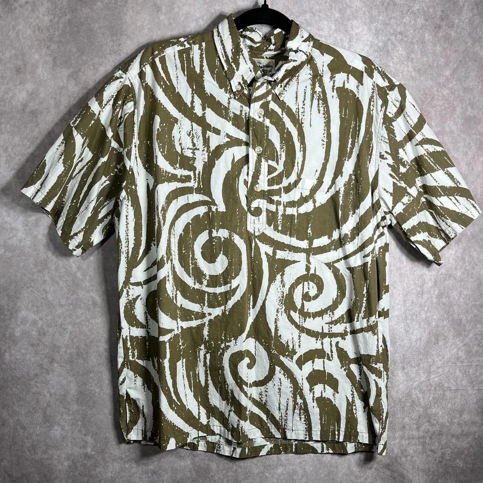 Винтажная гавайская мужская рубашка Hilo Hattie средний размер зеленая Swirl для тропических каникул - Изображение 1 из 4