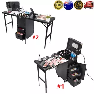 Rolling Manicure Table Lockable Makeup Train Case Trolley Nail Salon Workstation - Picture 1 of 18