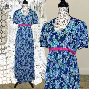 Vintage 70s Fairy Floral Daisy Print Empire Waist Prairie Maxi Dress Size XS S - Picture 1 of 9