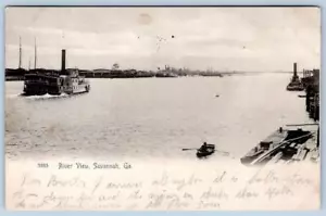 1906 SAVANNAH GEORGIA GA RIVER VIEW STEAMER STEAMBOAT ANTIQUE ROTOGRAPH POSTCARD - Picture 1 of 2
