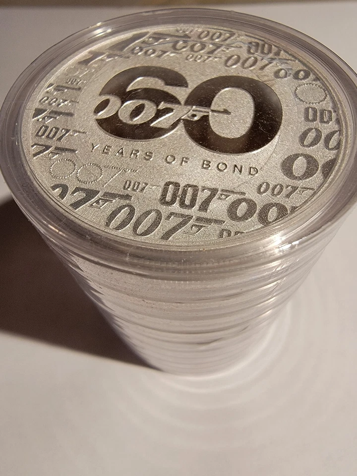 10 PCS 1 OZ Silber 9999 James Bond 60 Years 007 2022 Perth Mint Münze $1 Tuvalu - Bild 1 von 4