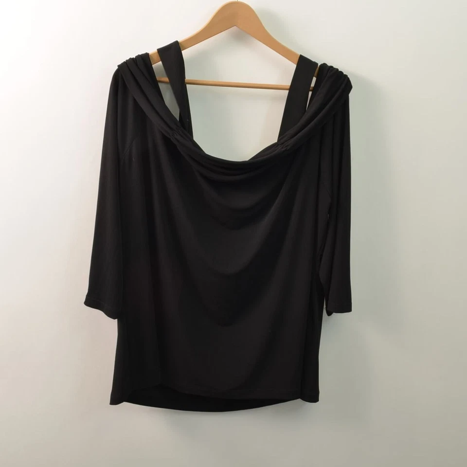 Susan Graver Blouse Womens 2X Black Stretch Polyester Cold Shoulder - Image 1 of 4
