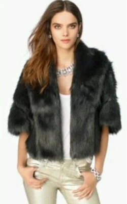 $248 JUICY COUTURE TALLA M/L Imitación Piel de Zorro Capa Encogida Gris Carbono  Foto 1 de 4