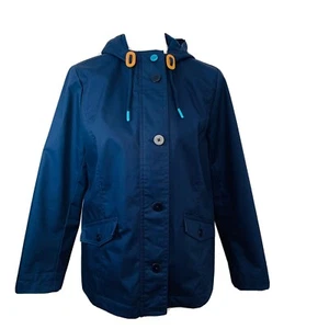 Talbots Jacke Damen Medium Petite Kapuze durchgehender Reißverschluss Taschen dunkelblau leicht - Bild 1 von 13