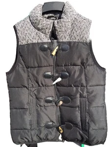 Ruff Hewn Vest Women's Medium Full Zip Buckle Jacket Tweed Herringbone Trim - Picture 1 of 5
