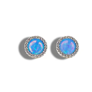 White gold finish turquoise and created diamond Round stud earrings gift - Picture 1 of 10