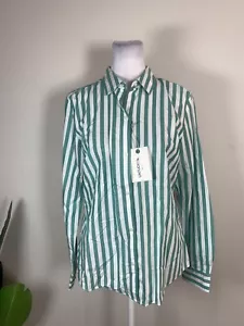 UNTUCKIT WOMENS Green White Striped Button Up Long Sleeve Shirt, Size 4 - Picture 1 of 9