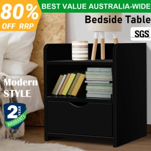 Artiss Bedside Table Drawers Storage Cabinet Nightstand Side Table FARA Black - Picture 1 of 8