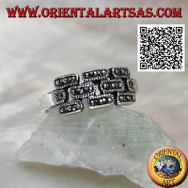 Anello in Argento 925‰ a muretto di mattoncini tempestati di marcassite - Immagine 1 di 1