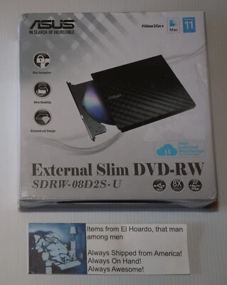 Asus - SDRW-08D2S-U - USB 2.0 8X DVD/ Burner +/- Rewriter External Drive - Black - Image 1 of 4