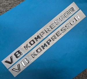 ONE PAIR * V8 KOMPRESSOR * EMBLEMS MERCEDES BENZ AMG E55 S55 G55 SLK55 C55 - Picture 1 of 3