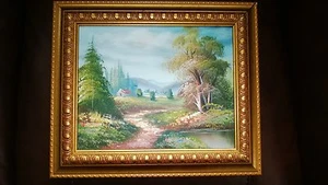 OIL PAINTING ON CANVAS "EARLY AUTUMN"  IN GOLD GILD FRAME - Picture 1 of 8