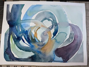 Original Abstraktes Aquarell Gemälde "Das Meer im Inneren" 12"x 9" - Bild 1 von 10