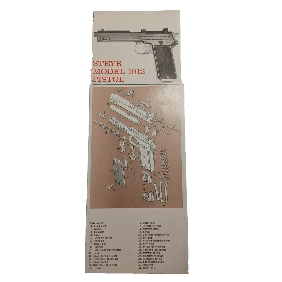 Pistola Steyr modelo 1912 1967 vintage y lista de piezas anuncio impreso - lote de 2 Foto 1 de 4