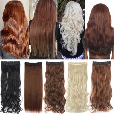 5 Clip 100% Natural Human Hair Extensions Full Head Ombre Straight Black Blonde - Image 1 of 4