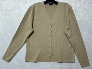 Vintage Saint James Wool Cardigan Womens 13 Tan Ivory Tight Knit Tan Buttons - Picture 1 of 10
