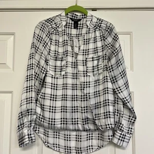 White House Black Market 10P Nova Plaid Surplice Bluse Neu mit Etikett (98 $) - Bild 1 von 7