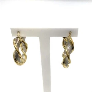 Vintage Sterling signiert 925 dick gedreht Gold Akzent Post Piercing Creolen - Bild 1 von 7