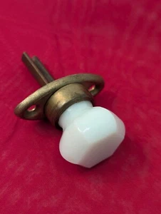 Antique Vintage Mortise Lock Thumb Turn Knob Reclaimed Marble Top, Brass Base - Picture 1 of 7