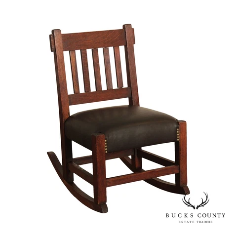 Antique Mission Oak And Leather Armless Rocker Cover