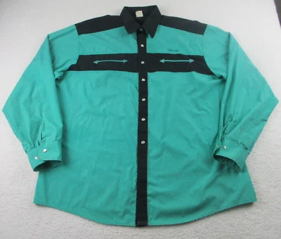 Camisa masculina vintage Angelica XL verde preta pérola Snap caubói ocidental - Imagem 1 de 4