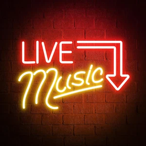 Music Live Neon Signs, Handcrafted Live Music Led Light Signs for Wall Decor, Us - Picture 1 of 7